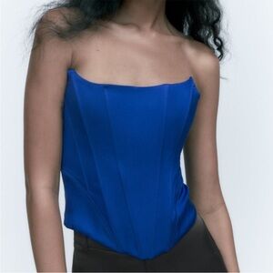 New Zara Blue SATIN CORSET Bustier INSPIRED TOP